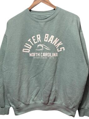 green Outer Banks North Carolina wave front graphic crewneck beach sweatshirt